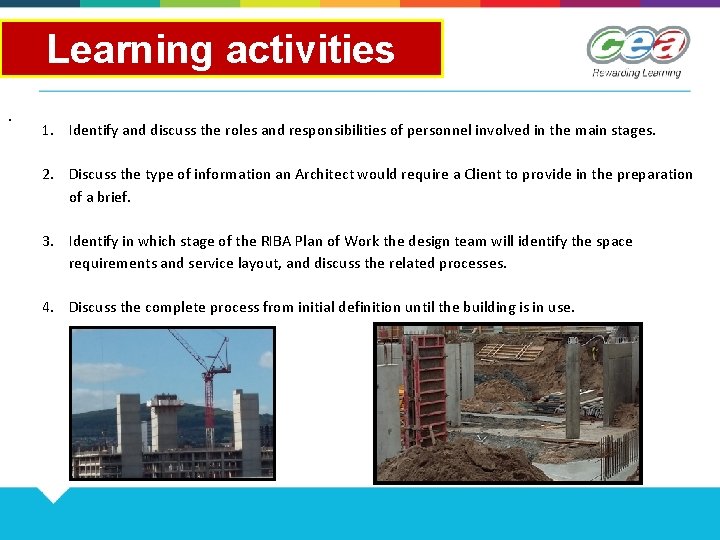 Learning activities. 1. Identify and discuss the roles and responsibilities of personnel involved in Learning activities. 1. Identify and discuss the roles and responsibilities of personnel involved in