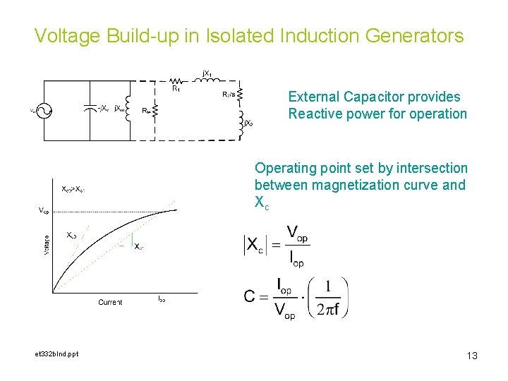 Voltage Build-up in Isolated Induction Generators External Capacitor provides Reactive power for operation Operating