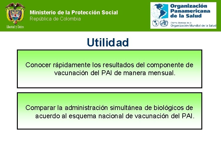 Ministerio de la Protección Social República de Colombia Utilidad Conocer rápidamente los resultados del