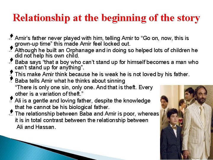 Relationship at the beginning of the story Amir’s father never played with him, telling