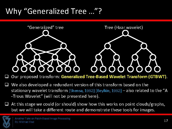 Why “Generalized Tree …”? “Generalized” tree Tree (Haar wavelet) q Our proposed transform: Generalized