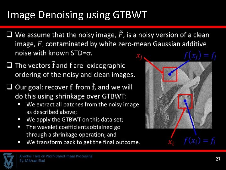 Image Denoising using GTBWT Another Take on Patch-Based Image Processing By: Michael Elad 27