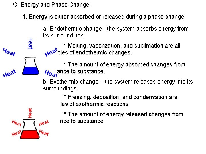 C. Energy and Phase Change: 1. Energy is either absorbed or released during a