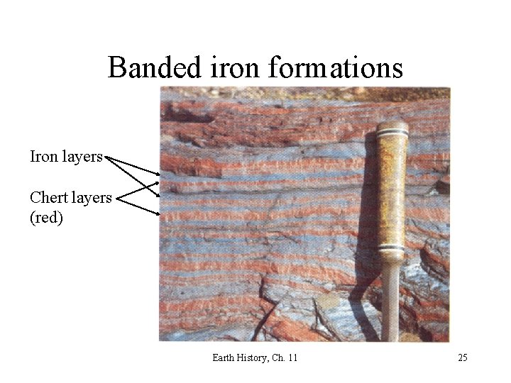 Banded iron formations Iron layers Chert layers (red) Earth History, Ch. 11 25 