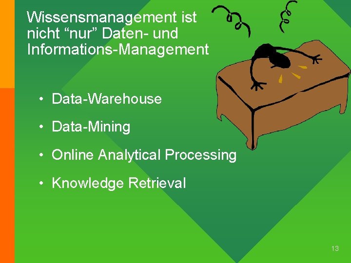 Wissensmanagement ist nicht “nur” Daten- und Informations-Management • Data-Warehouse • Data-Mining • Online Analytical