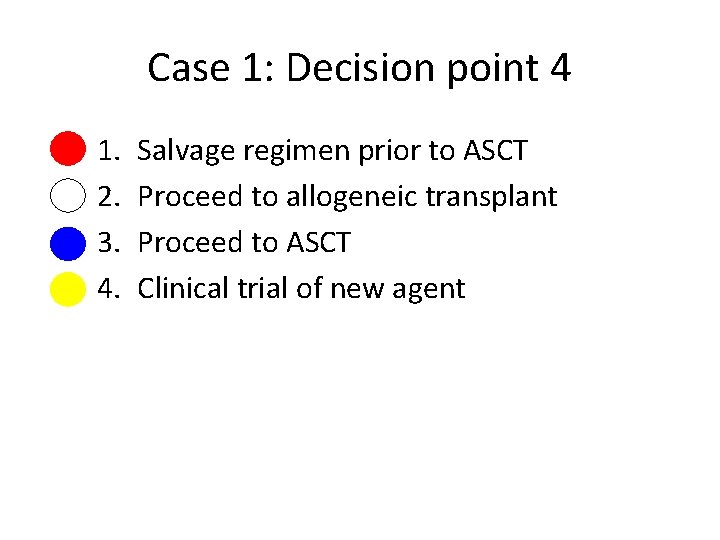 Case 1: Decision point 4 1. 2. 3. 4. Salvage regimen prior to ASCT