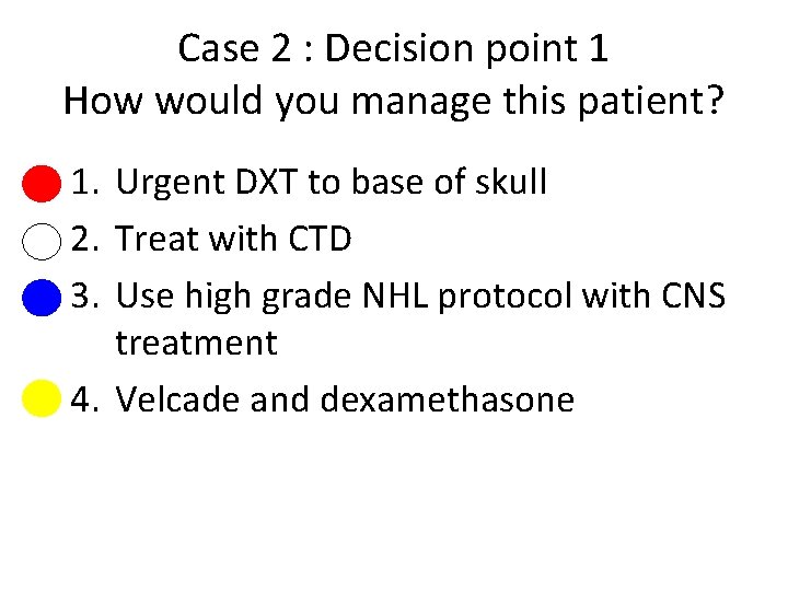 Case 2 : Decision point 1 How would you manage this patient? 1. Urgent