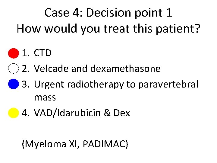 Case 4: Decision point 1 How would you treat this patient? 1. CTD 2.