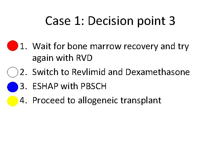 Case 1: Decision point 3 1. Wait for bone marrow recovery and try again