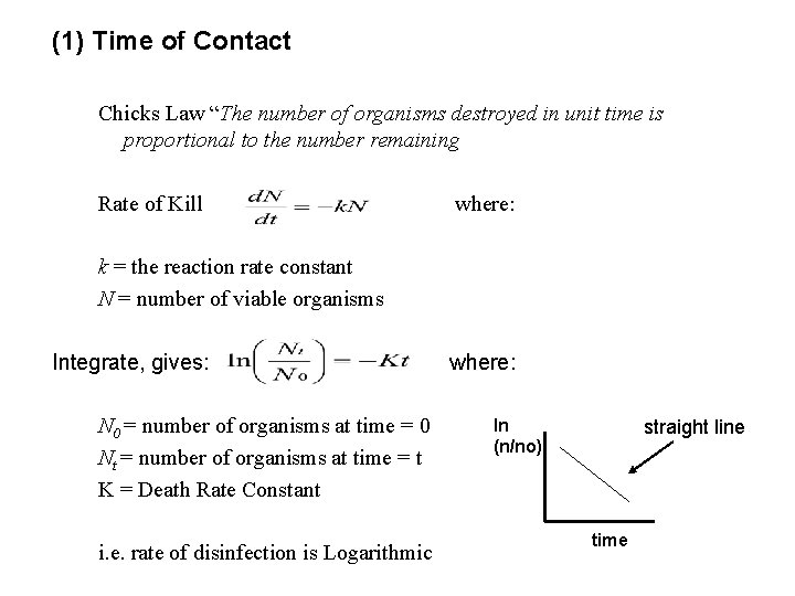 (1) Time of Contact Chicks Law “The number of organisms destroyed in unit time