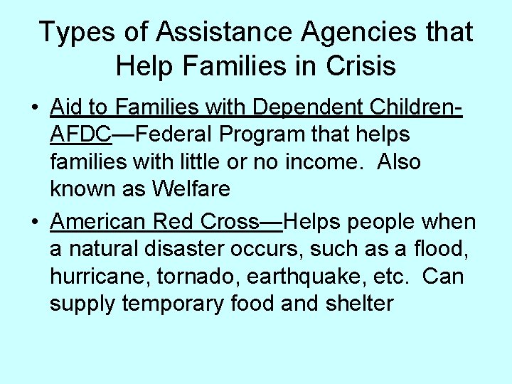 Types of Assistance Agencies that Help Families in Crisis • Aid to Families with