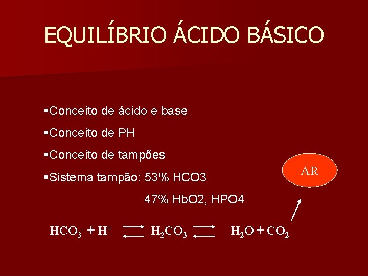 EQUILÍBRIO ÁCIDO BÁSICO §Conceito de ácido e base §Conceito de PH §Conceito de tampões