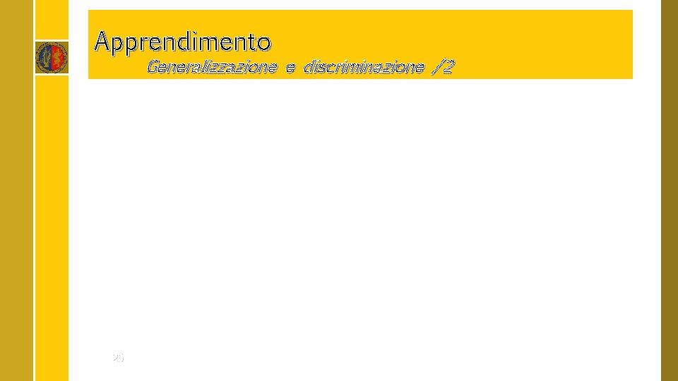 Apprendimento Generalizzazione e discriminazione /2 25 