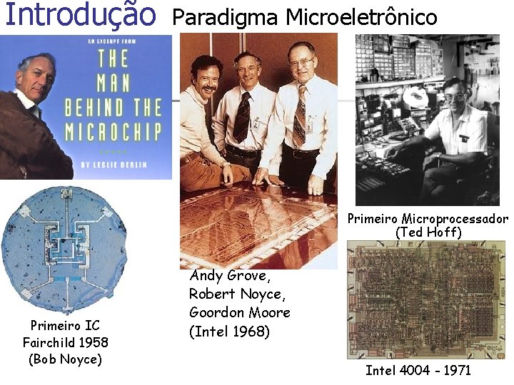 Introdução Paradigma Microeletrônico Primeiro Microprocessador (Ted Hoff) Primeiro IC Fairchild 1958 (Bob Noyce) Andy