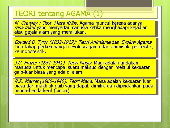 TEORI tentang AGAMA (1) M. Crawley : Teori Masa Kritis. Agama muncul karena adanya TEORI tentang AGAMA (1) M. Crawley : Teori Masa Kritis. Agama muncul karena adanya