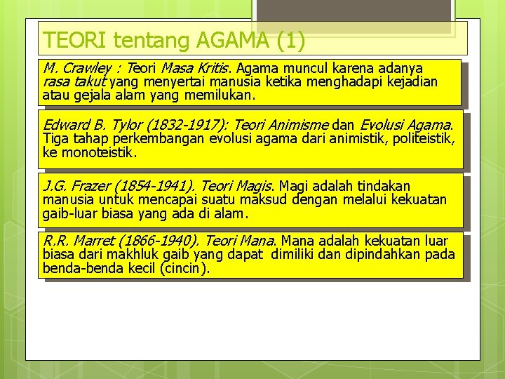 TEORI tentang AGAMA (1) M. Crawley : Teori Masa Kritis. Agama muncul karena adanya