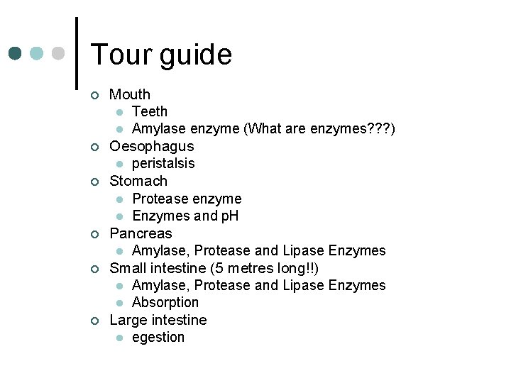 Tour guide ¢ ¢ ¢ Mouth l Teeth l Amylase enzyme (What are enzymes?