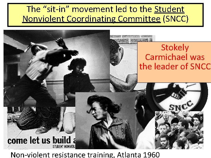 The “sit-in” movement led to the Student Nonviolent Coordinating Committee (SNCC) Stokely Carmichael was