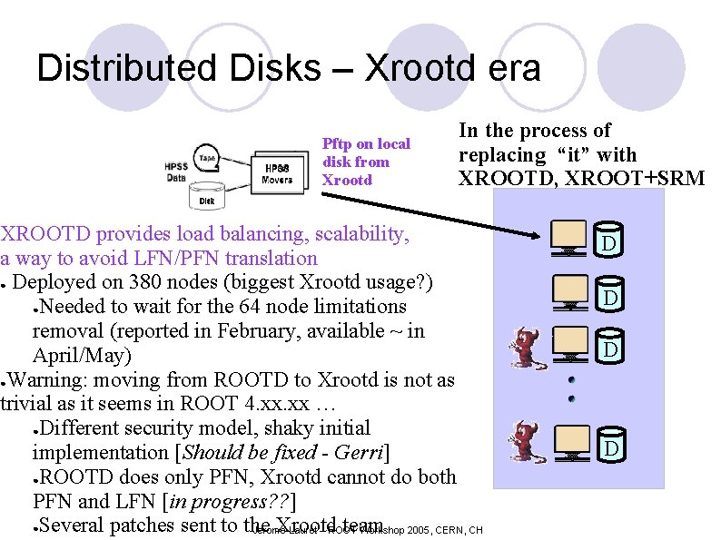 Distributed Disks – Xrootd era Pftp on local disk from Xrootd In the process