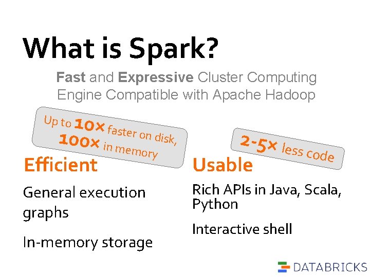 What is Spark? Fast and Expressive Cluster Computing Engine Compatible with Apache Hadoop 10×