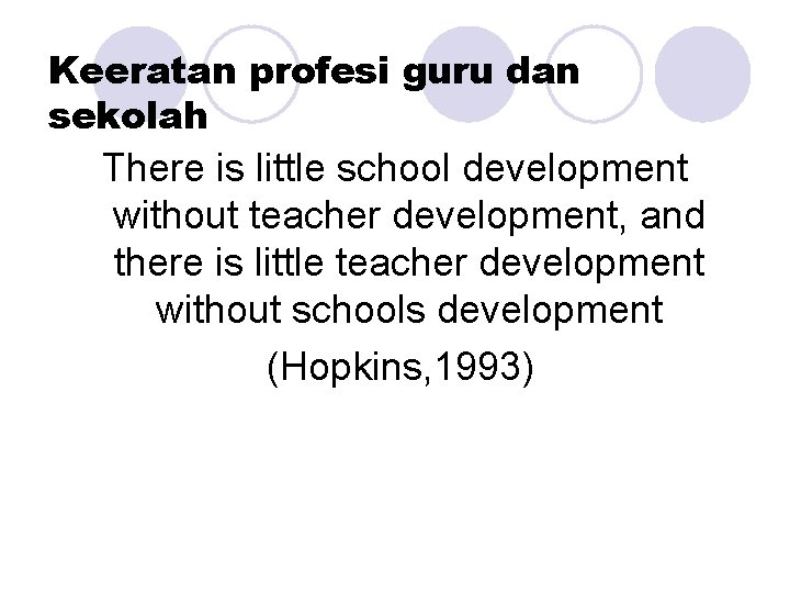 Keeratan profesi guru dan sekolah There is little school development without teacher development, and