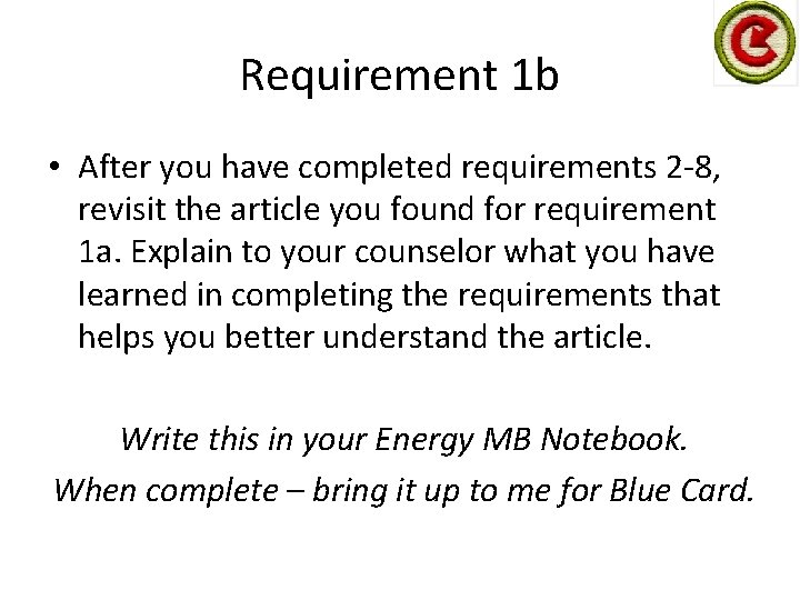 Requirement 1 b • After you have completed requirements 2 -8, revisit the article