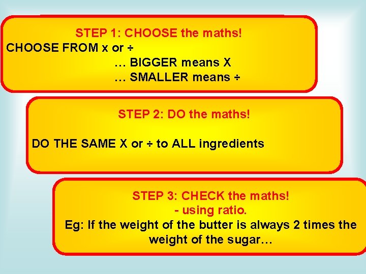 3 Steps for Scaling STEP 1: CHOOSE the maths! CHOOSE FROM x or ÷