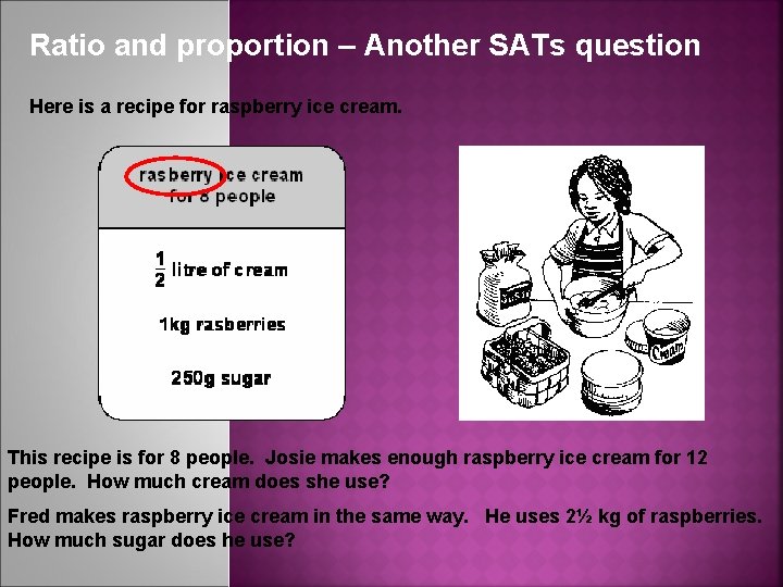 Ratio and proportion – Another SATs question Here is a recipe for raspberry ice