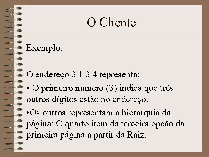 O Cliente Exemplo: O endereço 3 1 3 4 representa: • O primeiro número