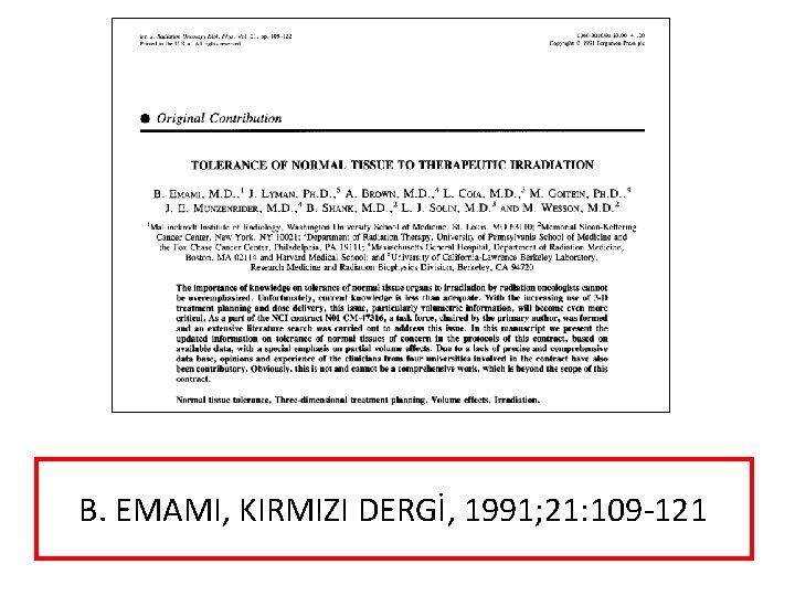 B. EMAMI, KIRMIZI DERGİ, 1991; 21: 109 -121 