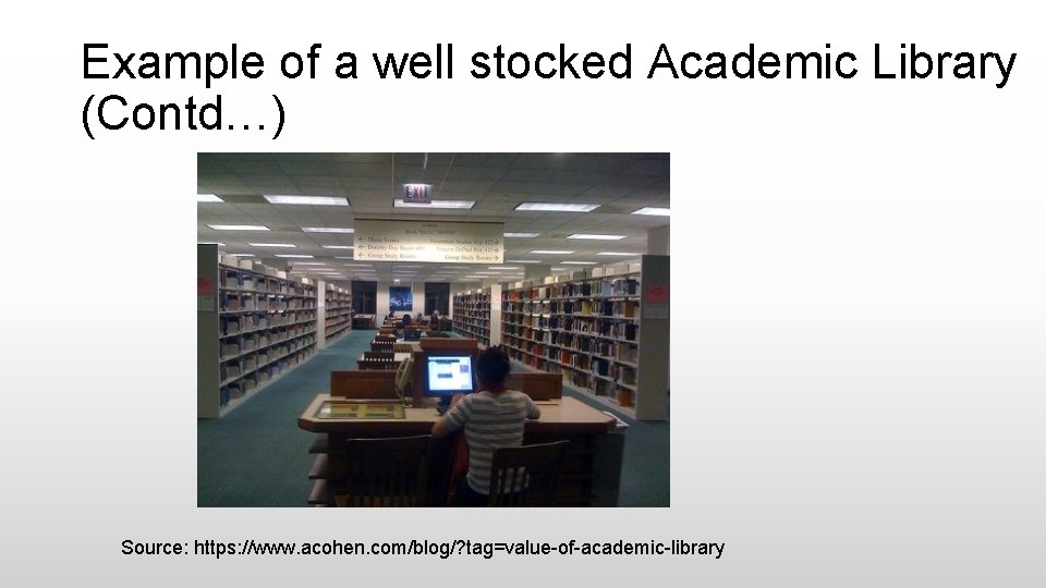 Example of a well stocked Academic Library (Contd…) Source: https: //www. acohen. com/blog/? tag=value-of-academic-library