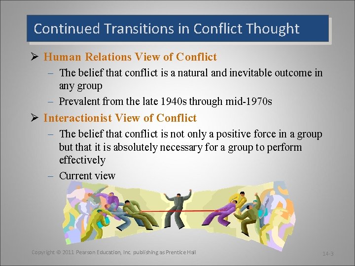 Continued Transitions in Conflict Thought Ø Human Relations View of Conflict – The belief