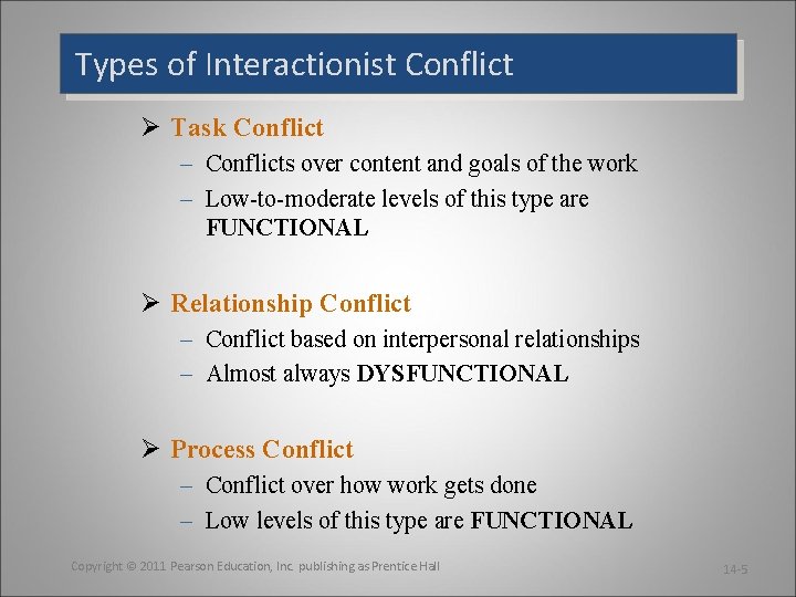 Types of Interactionist Conflict Ø Task Conflict – Conflicts over content and goals of