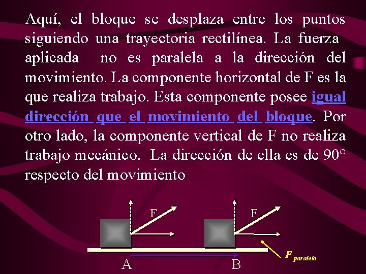 Aquí, el bloque se desplaza entre los puntos siguiendo una trayectoria rectilínea. La fuerza
