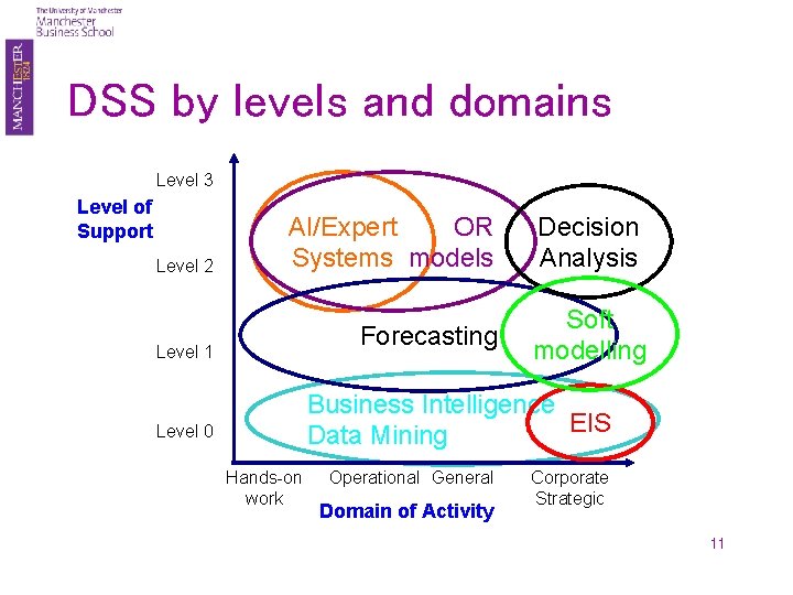 DSS by levels and domains Level 3 Level of Support Level 2 AI/Expert OR