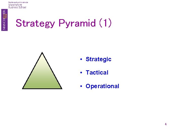 Strategy Pyramid (1) • Strategic • Tactical • Operational 4 