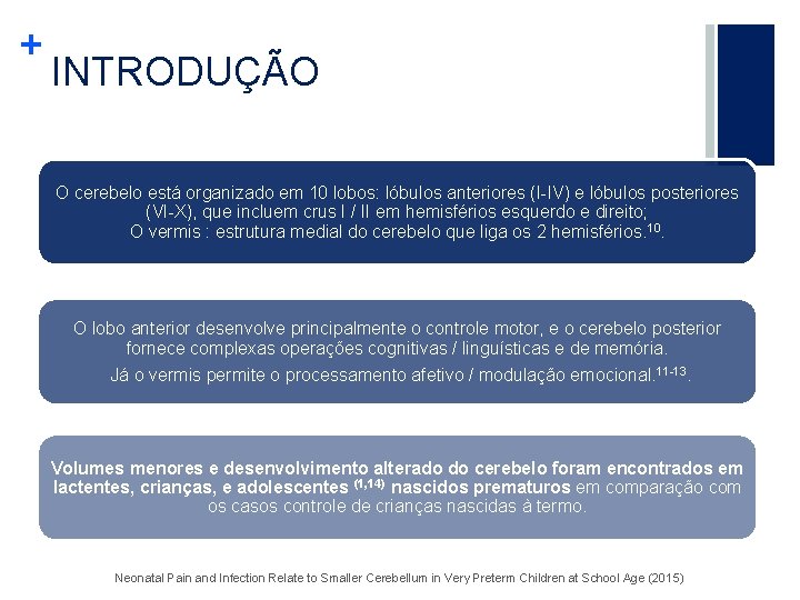 + INTRODUÇÃO O cerebelo está organizado em 10 lobos: lóbulos anteriores (I-IV) e lóbulos