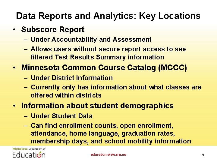 MDE Data Center Reporting Features Holly Brunson Kat