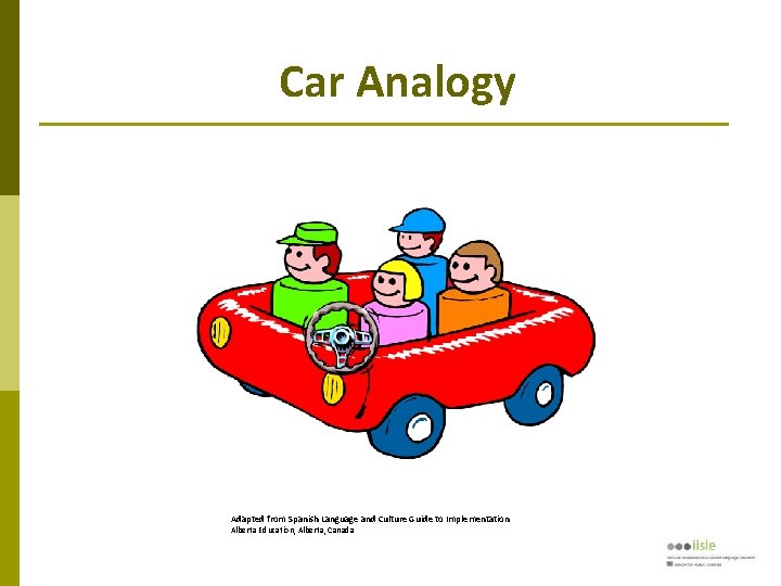 Car Analogy Adapted from Spanish Language and Culture Guide to Implementation Alberta Education, Alberta,