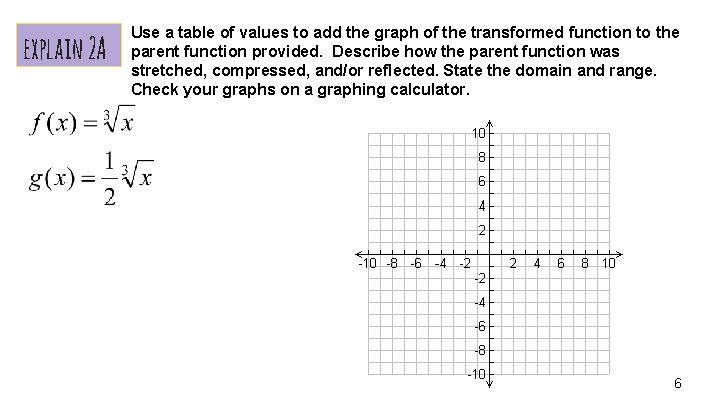 explain 2 A Use a table of values to add the graph of the