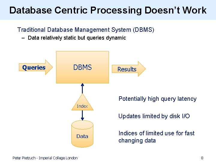 Database Centric Processing Doesn’t Work • Traditional Database Management System (DBMS) – Data relatively Database Centric Processing Doesn’t Work • Traditional Database Management System (DBMS) – Data relatively