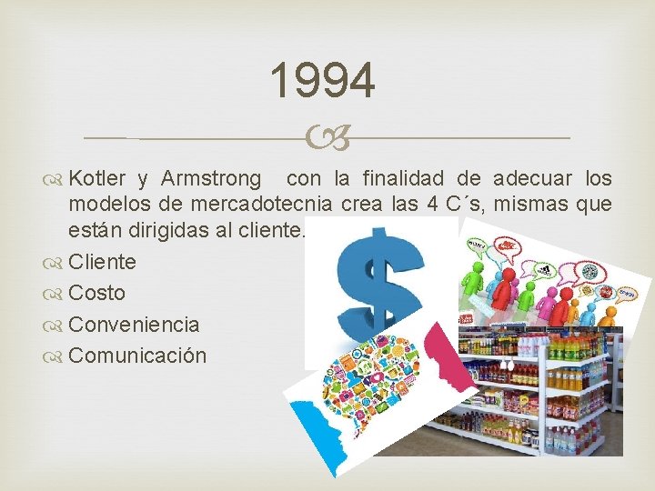 1994 Kotler y Armstrong con la finalidad de adecuar los modelos de mercadotecnia crea