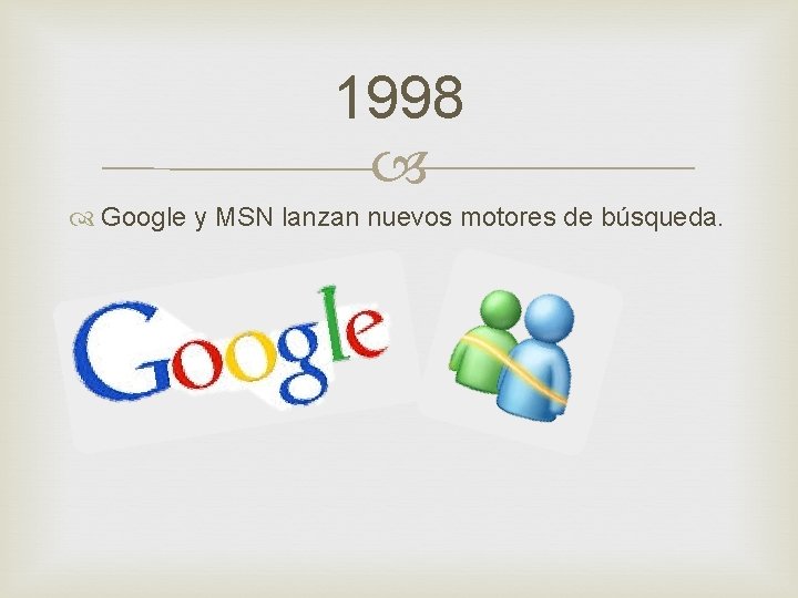 1998 Google y MSN lanzan nuevos motores de búsqueda. 