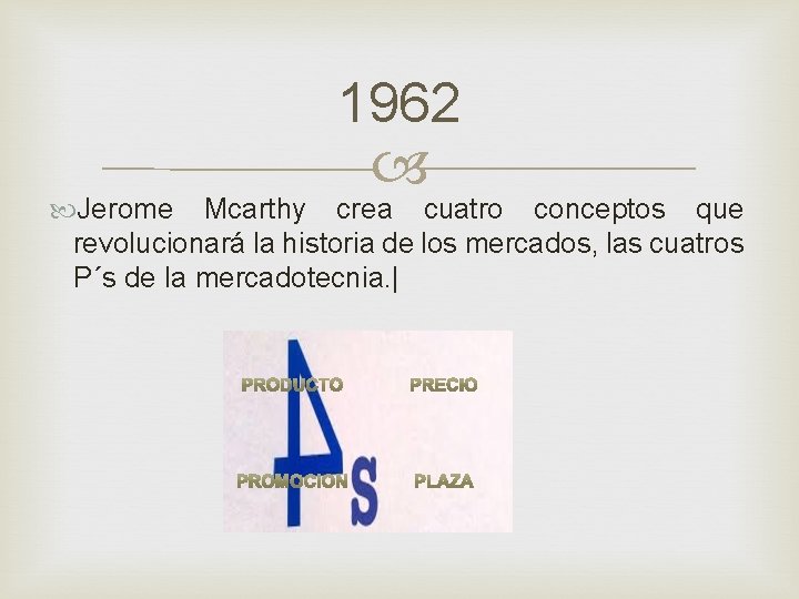 1962 Jerome Mcarthy crea cuatro conceptos que revolucionará la historia de los mercados, las