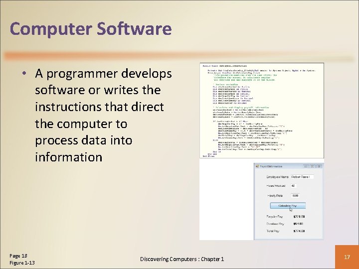Computer Software • A programmer develops software or writes the instructions that direct the