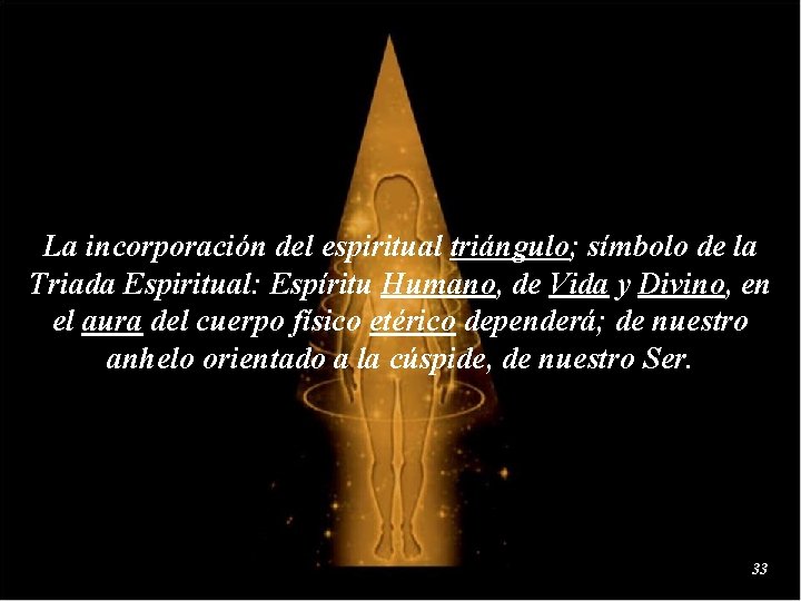 La incorporación del espiritual triángulo; símbolo de la Triada Espiritual: Espíritu Humano, de Vida