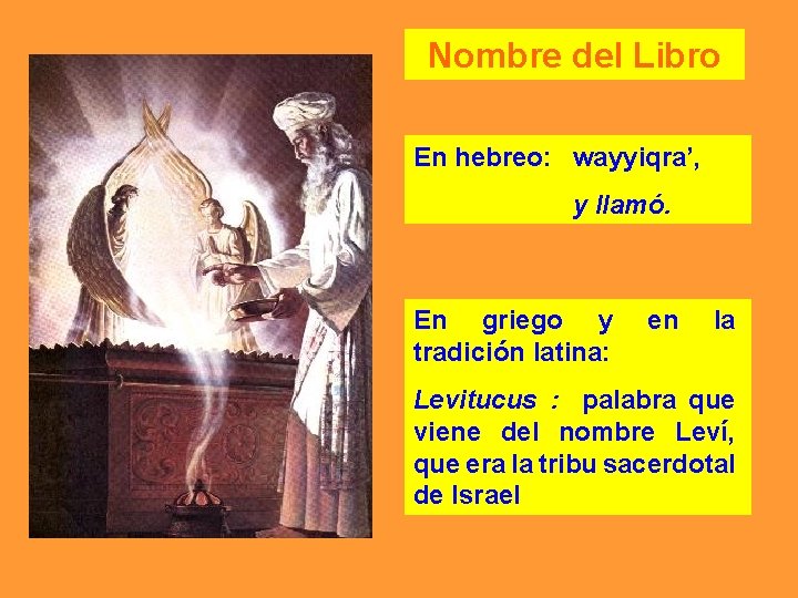 Nombre del Libro En hebreo: wayyiqra’, y llamó. En griego y tradición latina: en