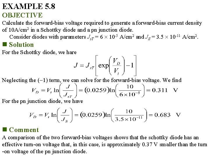 EXAMPLE 5. 8 OBJECTIVE Calculate the forward-bias voltage required to generate a forward-bias current EXAMPLE 5. 8 OBJECTIVE Calculate the forward-bias voltage required to generate a forward-bias current