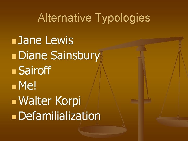 Alternative Typologies n Jane Lewis n Diane Sainsbury n Sairoff n Me! n Walter