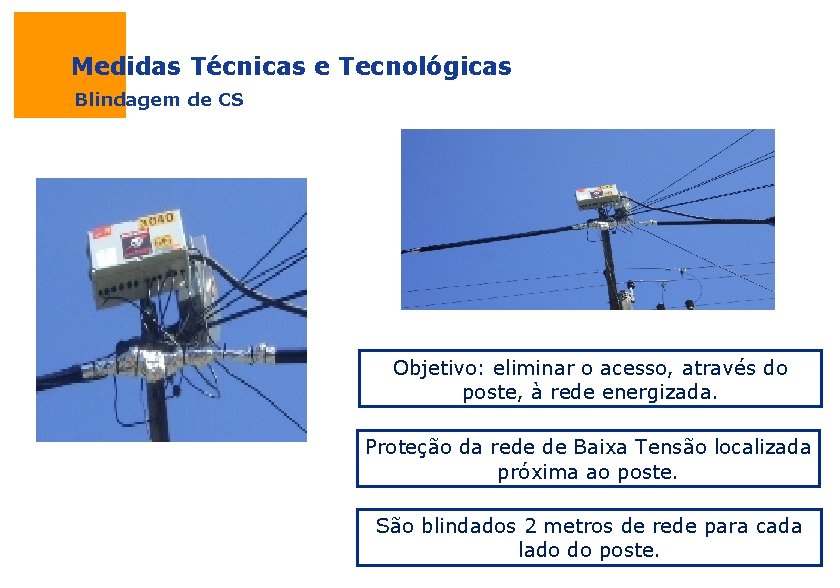 Medidas Técnicas e Tecnológicas Blindagem de CS Objetivo: eliminar o acesso, através do poste,